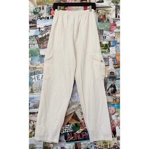Cream Vintage Girris High Waisted Cotton Cargo Pants S